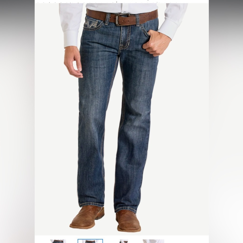 NWT ROCK & ROLL COWBOY Men Dark vintage/wash pistol straight jeans 34-32